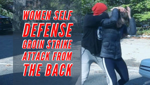 Women self defense groin strike attack from the back.