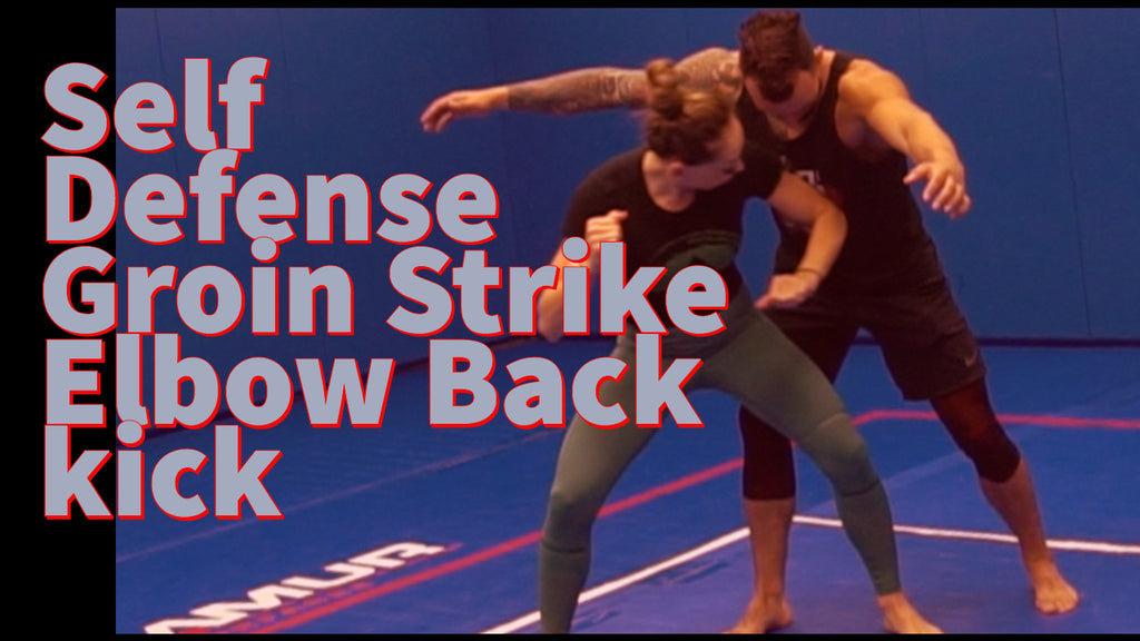Female groin strike elbow back kick combo self defense
